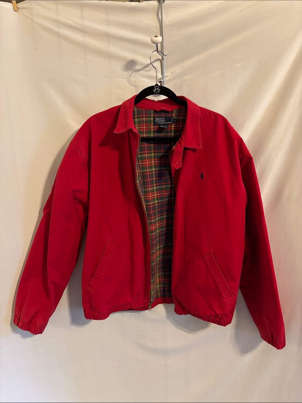 Vintage 90s Polo Ralph Lauren Red Plaid LIned Zip up Cotton Jacket Large